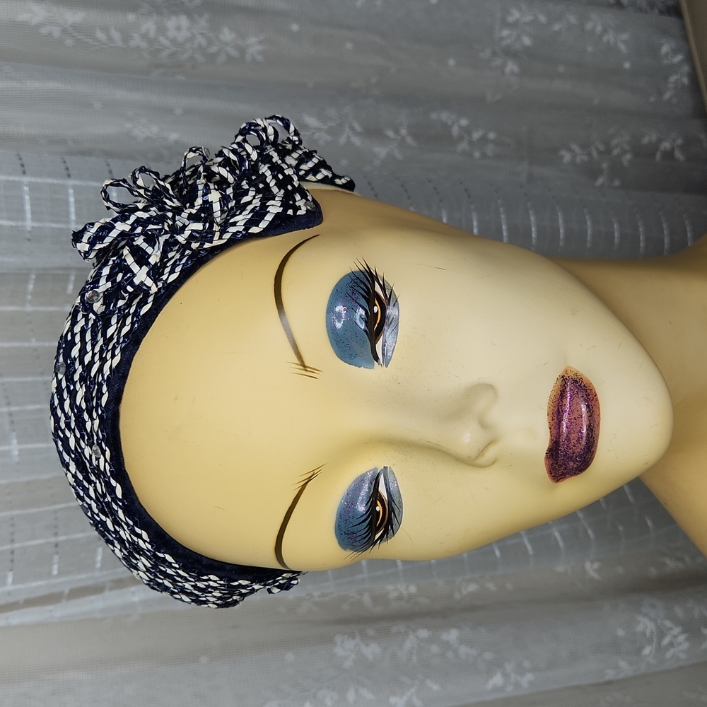Vintage Midcentury Blue & White Ladies Hat Head Band